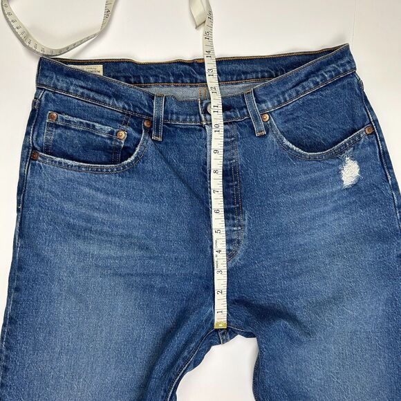 Levi's Premium 501 Cropped Straight Jeans Charleston Fun Blue Denim Raw Hem s 31 - Picture 9 of 15